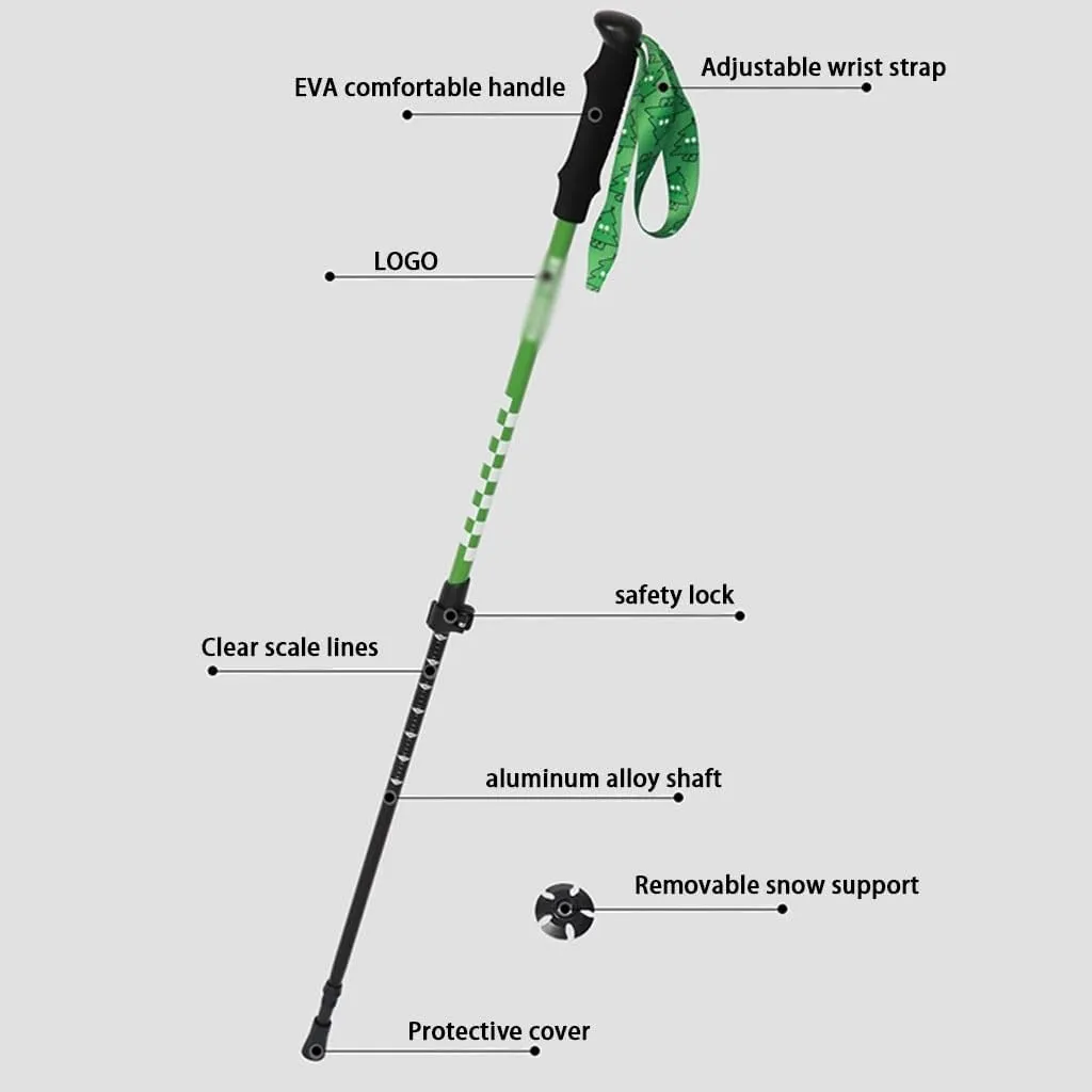 Retractable Outdoor Portable Trekking Pole, Spring Camping Walking Stick, with EVA Grip, Adjustable Wrist Strap, for Boys/Girls