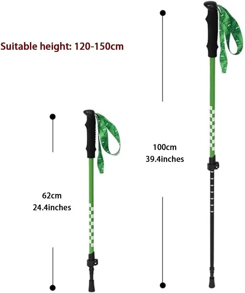 Retractable Outdoor Portable Trekking Pole, Spring Camping Walking Stick, with EVA Grip, Adjustable Wrist Strap, for Boys/Girls