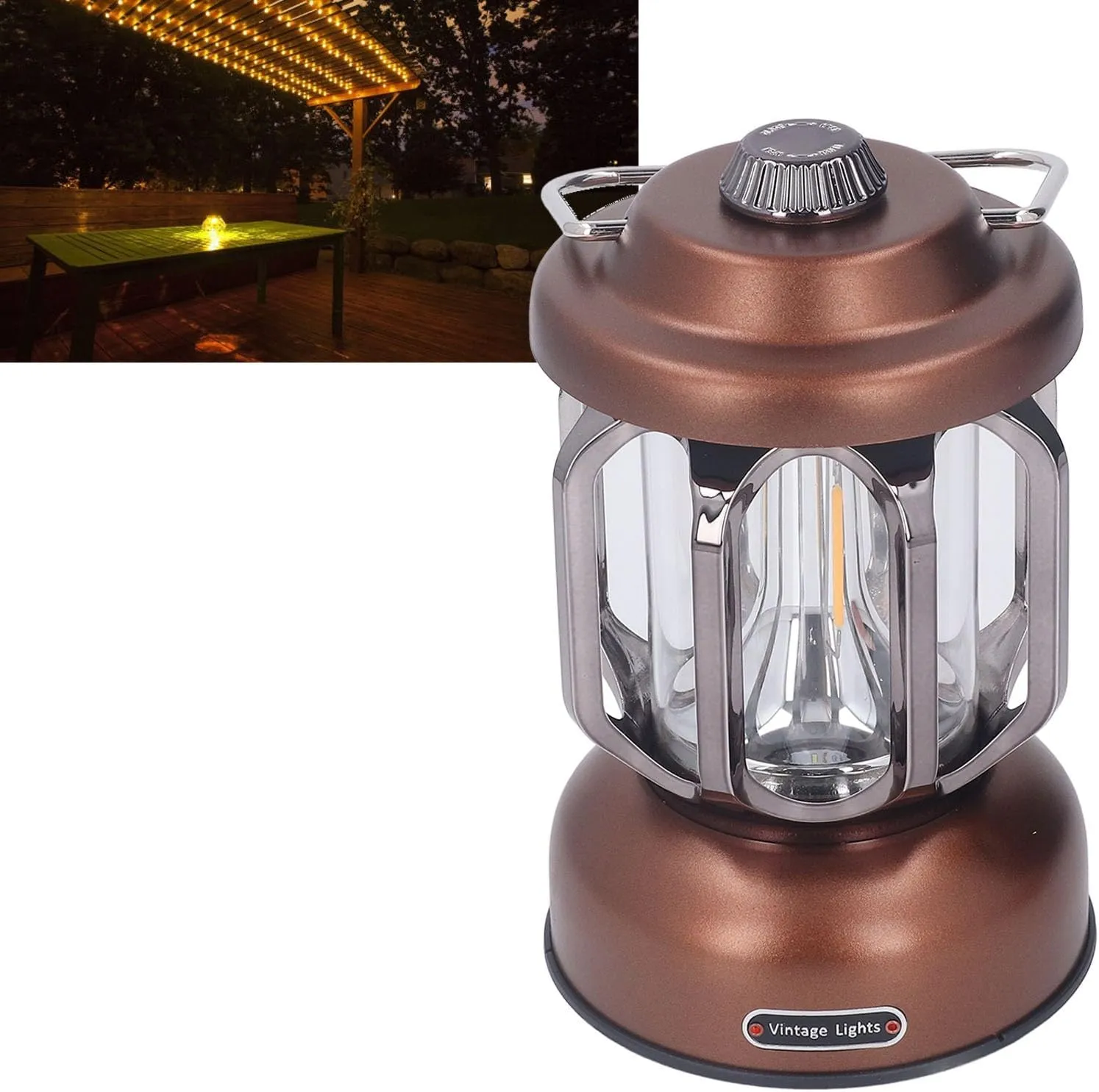 Retro Camping Lantern Vintage Camping Lamp, Rechargeable Retro Camping Light Hanging LED Vintage Tent Lamp for Outdoor Hiking Fishing Emergency (Brown)