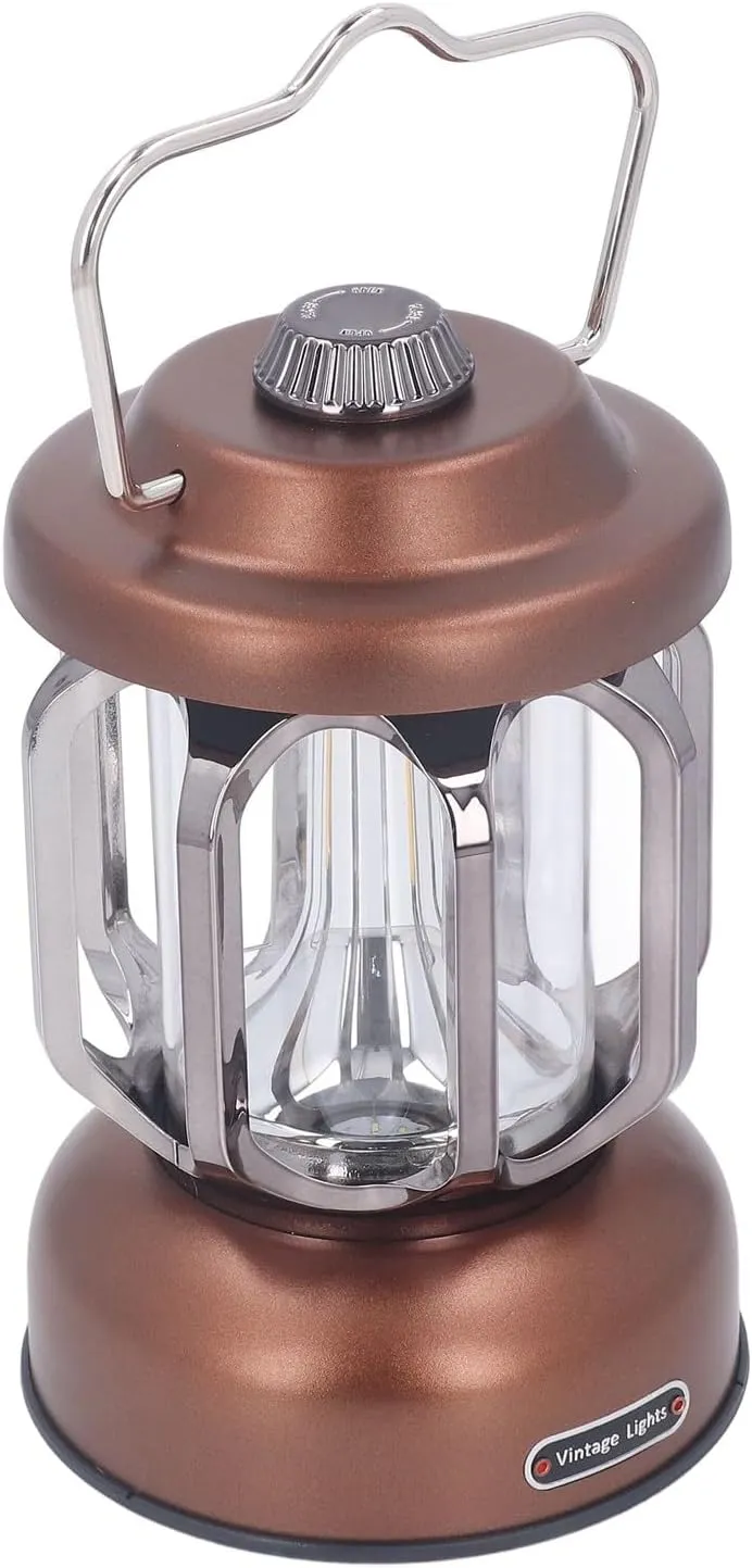 Retro Camping Lantern Vintage Camping Lamp, Rechargeable Retro Camping Light Hanging LED Vintage Tent Lamp for Outdoor Hiking Fishing Emergency (Brown)