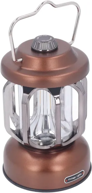 Retro Camping Lantern Vintage Camping Lamp, Rechargeable Retro Camping Light Hanging LED Vintage Tent Lamp for Outdoor Hiking Fishing Emergency (Brown)