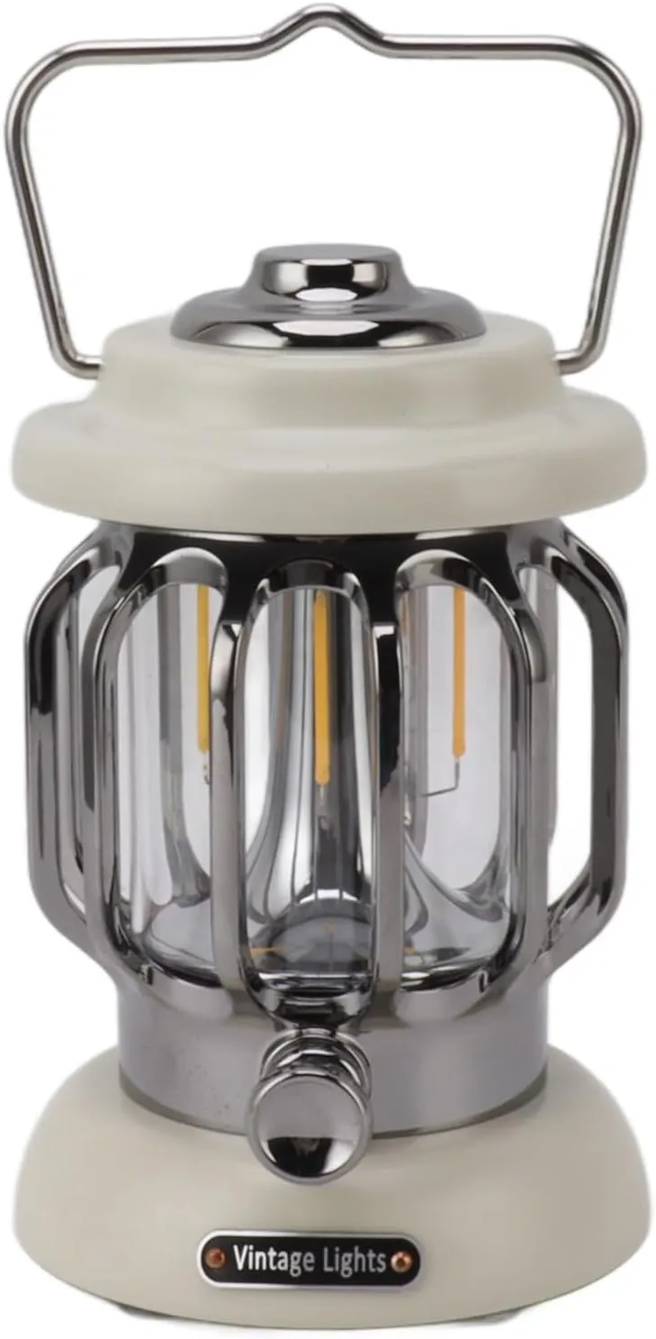 Retro Camping Light, Adjustable Brightness Portable Hook Long Battery Life Outdoor Retro Tent Bulb for Yard Terrace Lawn (Beige)