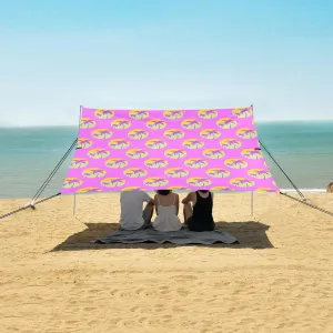 Retro Palm Trees Beach Canopy Tent Anti-UV & Wind Resistant, Sunset Camping Sun Shelter Easy Setup Portable,Outdoor Shade Tents with Sandbags,Sand Shovels,Ground Pegs & Stability Poles