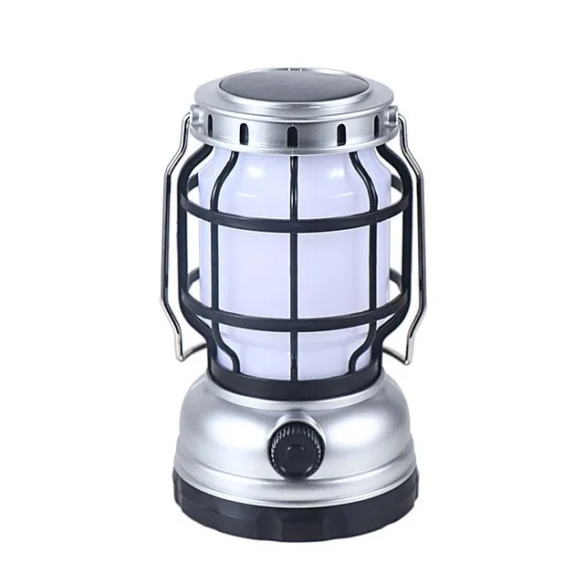 Retro Solar Camping Lights Portable Lantern Dimming Rechargeable LED Hanging Lights Power Bank Travel Tents Camp Supplies