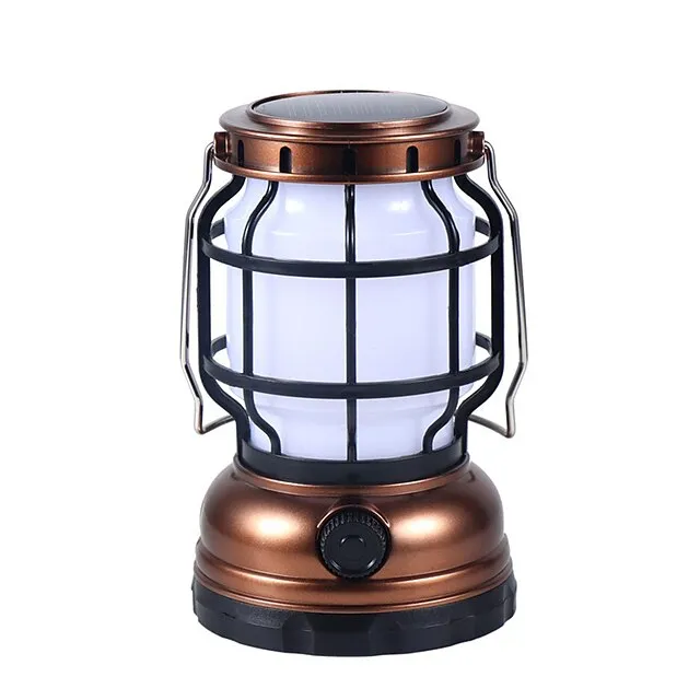 Retro Solar Camping Lights Portable Lantern Dimming Rechargeable LED Hanging Lights Power Bank Travel Tents Camp Supplies