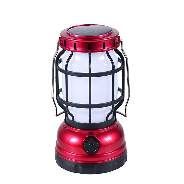 Retro Solar Camping Lights Portable Lantern Dimming Rechargeable LED Hanging Lights Power Bank Travel Tents Camp Supplies