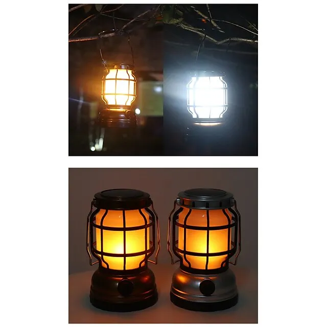 Retro Solar Camping Lights Portable Lantern Dimming Rechargeable LED Hanging Lights Power Bank Travel Tents Camp Supplies