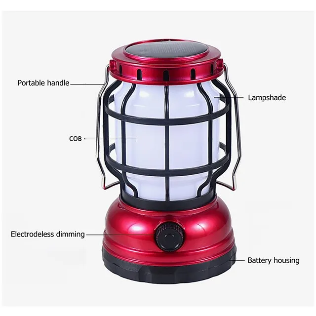 Retro Solar Camping Lights Portable Lantern Dimming Rechargeable LED Hanging Lights Power Bank Travel Tents Camp Supplies