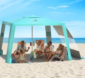 Rhino Valley Beach Cabana, 8 × 8FT Foldable Beach Tent with Cup Holder, Beach Canopy Easy Setup with UPF50  Protection, Windproof Stable Beach Tent, Portable Beach Cabana Tent for Beach Camping