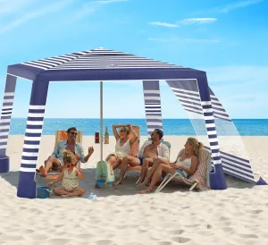 Rhino Valley Beach Cabana, 8 × 8FT Foldable Beach Tent with Cup Holder, Beach Canopy Easy Setup with UPF50  Protection, Windproof Stable Beach Tent, Portable Beach Cabana Tent for Beach Camping