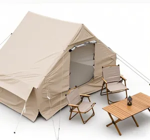 Ridge Tent for 2-3 Person 4 Season Camping with Quick Setup Inflatable PVC Air Beam Waterproof Oxford Fabric Sand Gold