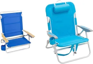 Rio Beach Classic 5-Position Folding Beach Chair Bundle with Big Boy 4-Position 13" High Seat Backpack Camping Chair, Blue and Turquoise