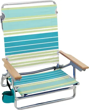 Rio Brands Classic 5 Position Lay Flat Folding Beach Chair, Green Stripes