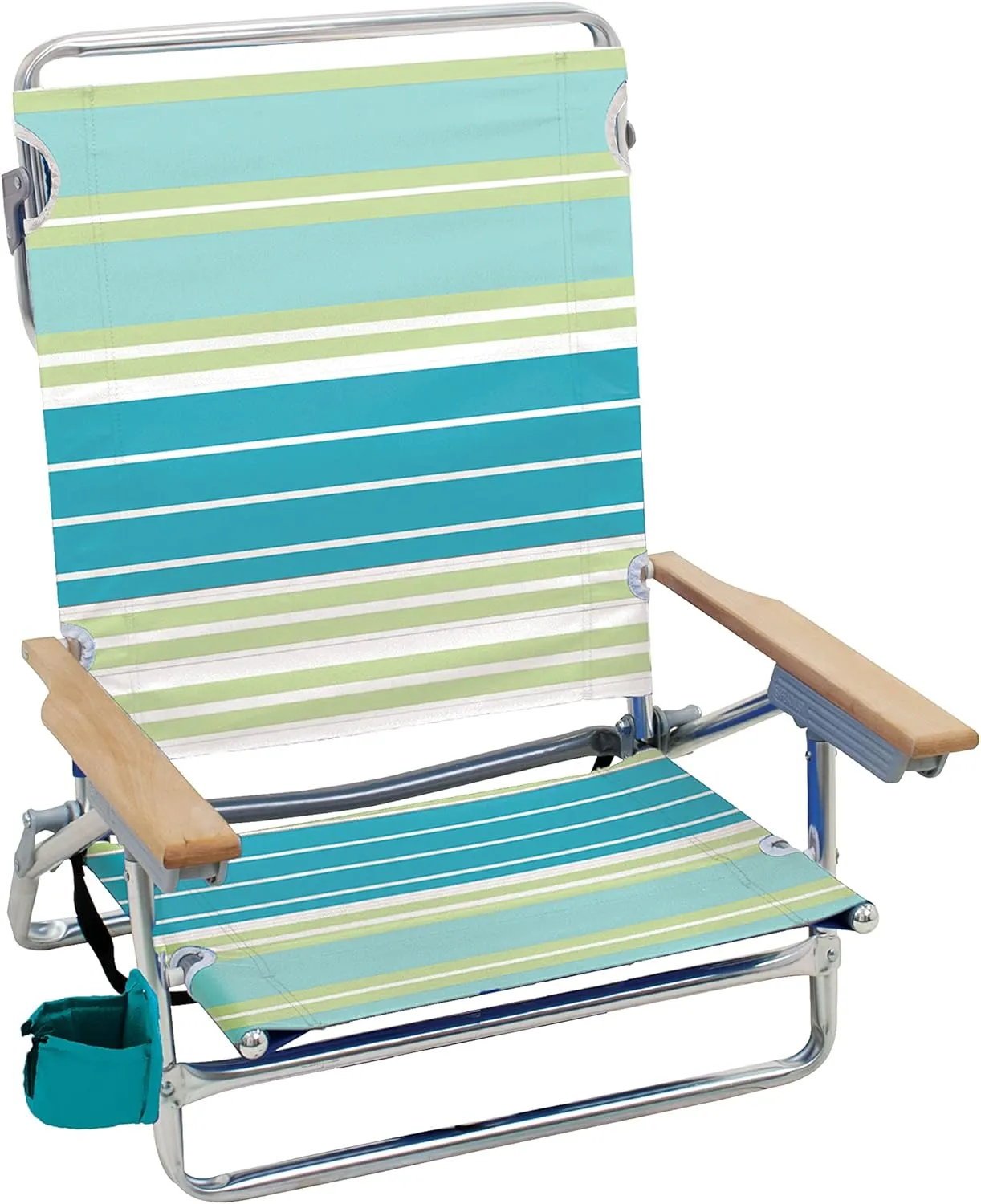 Rio Brands Classic 5 Position Lay Flat Folding Beach Chair, Green Stripes