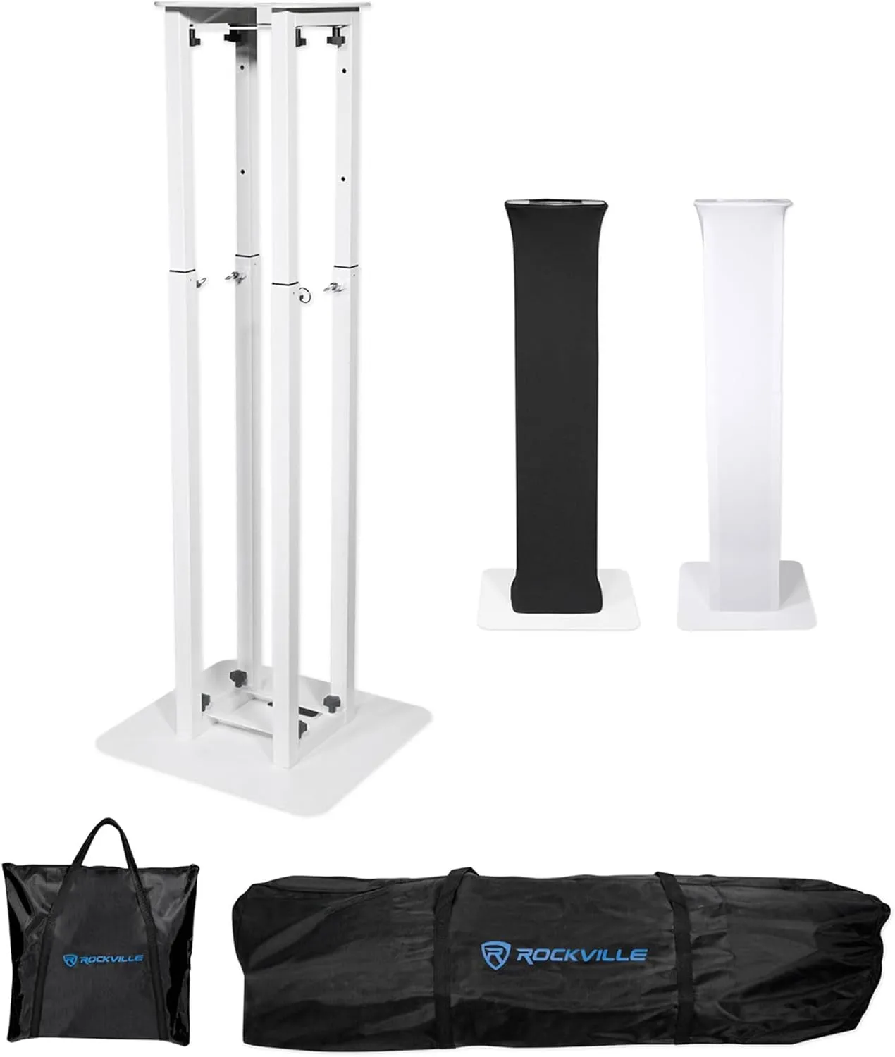 Rockville RTP82W Adjustable Totem Moving Head Light Stand Scrim Bag, 8 ft. white