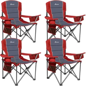 Romswi Oversized Camping Chairs,Heavy Duty Support 500 LBS,Padded Back & Arm Sport Chairs, Cup Holder Cooler Bag, Collapsible Folding Chairs for Outdoor, Fishing & Garden