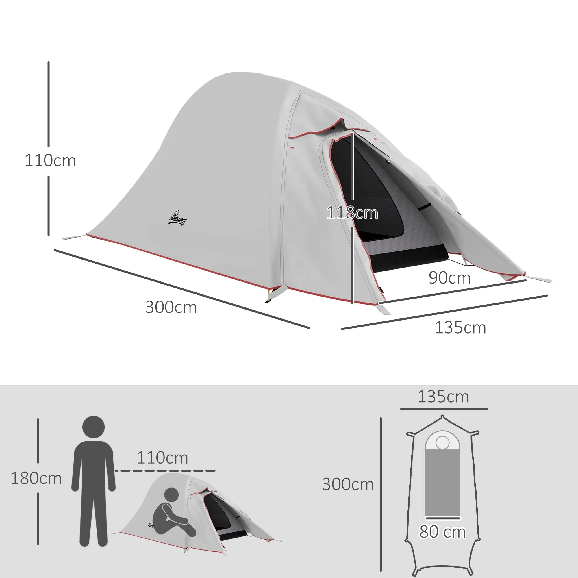 Rootz Camping Double Roof Tent - Waterproof Shelter - Portable Camping Gear - 2000mm Protection - 300L x 135W x 110H cm