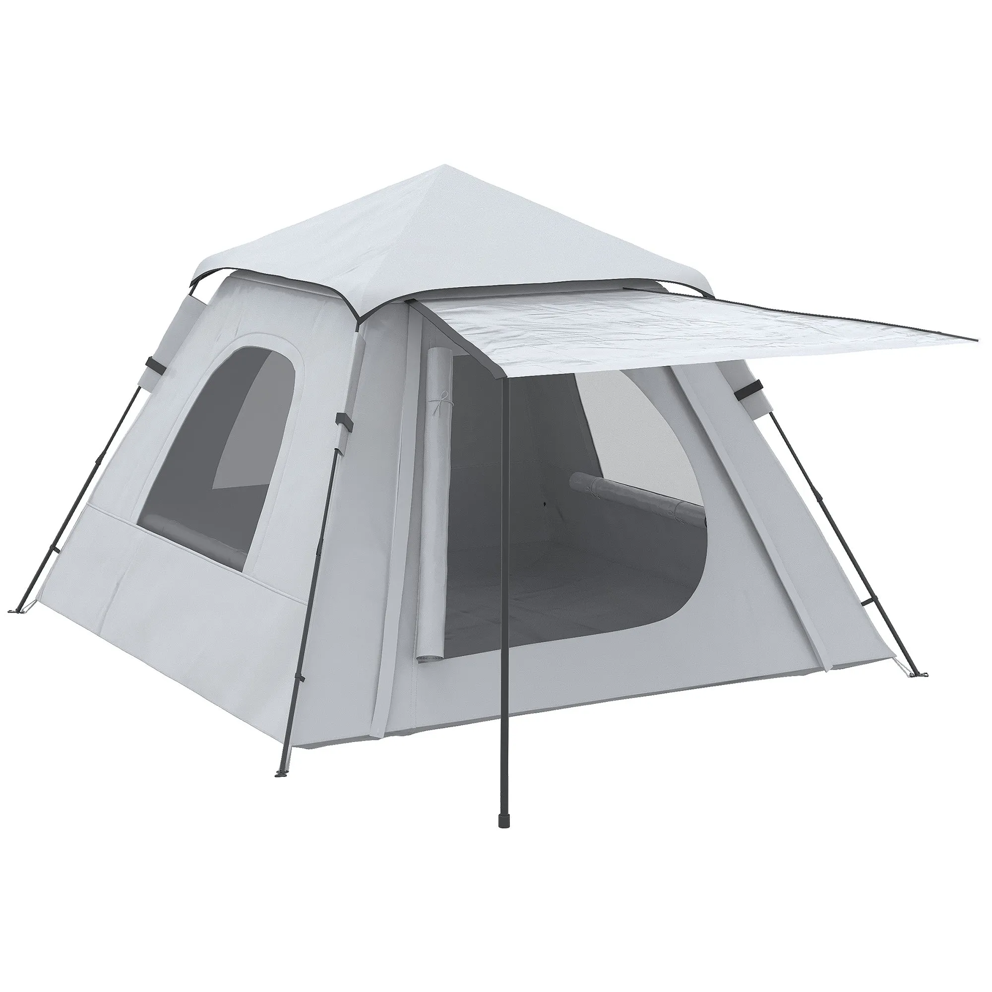 Rootz Camping Tent with Veranda - Pop-up Tent - Family Tent - Waterproof & Ventilated - 210cm x 210cm x 150cm