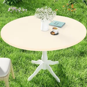 Round Spandex Table Cloth, Elastic Fitted Waterproof Tablecloths for 45"-56" Tables, Stretch Washable Picnic Table Cover for Camping, Dining, Indoor and Outdoor, Beige