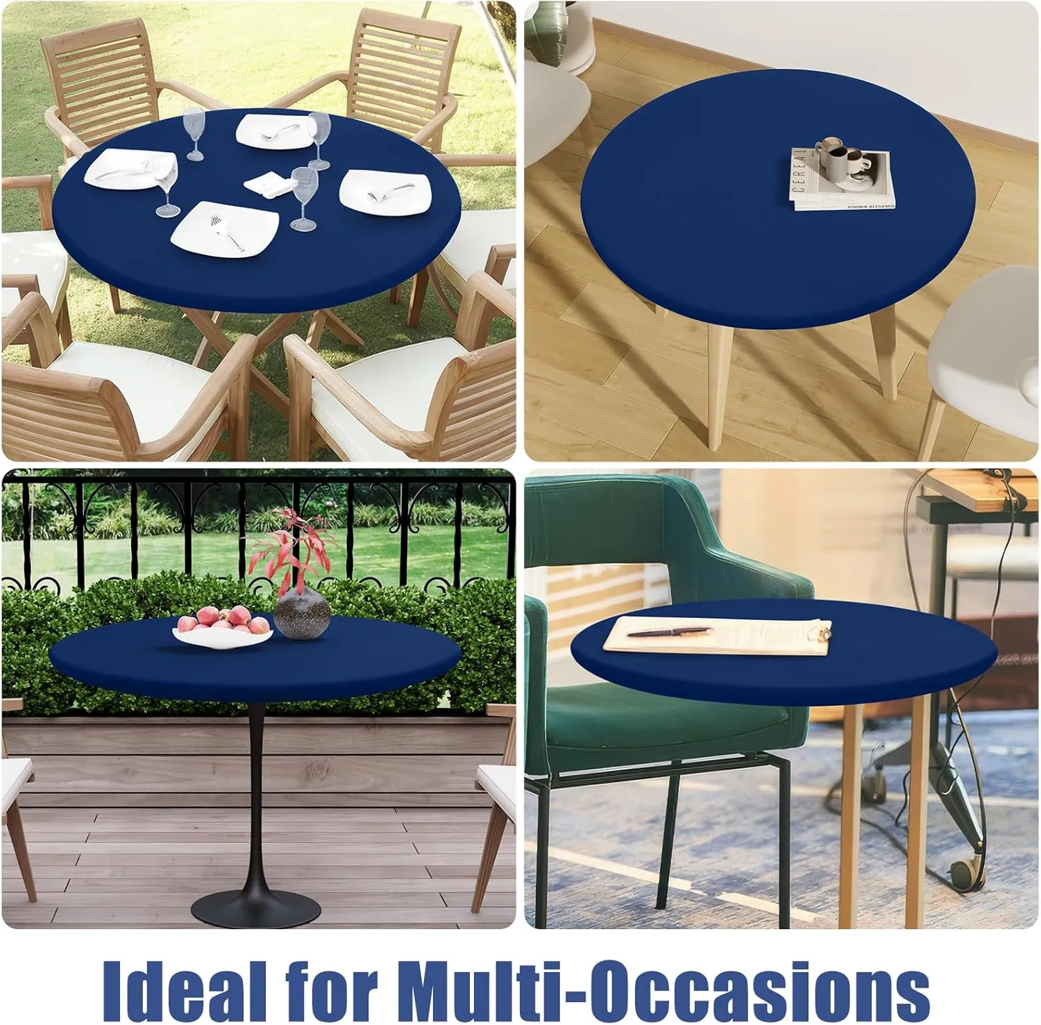 Round Spandex Table Cloth, Elastic Fitted Waterproof Tablecloths for 45"-56" Tables, Stretch Washable Picnic Table Cover for Camping, Dining, Indoor and Outdoor, Navy