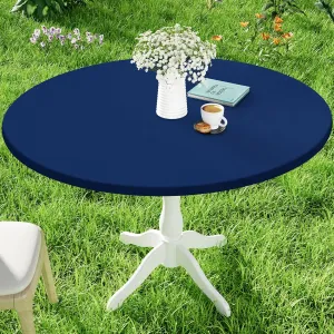 Round Spandex Table Cloth, Elastic Fitted Waterproof Tablecloths for 45"-56" Tables, Stretch Washable Picnic Table Cover for Camping, Dining, Indoor and Outdoor, Navy