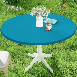 Round Spandex Table Cloth, Elastic Fitted Waterproof Tablecloths for 45"-56" Tables, Stretch Washable Picnic Table Cover for Camping, Dining, Indoor and Outdoor, Turquoise