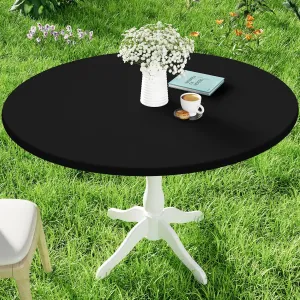 Round Spandex Table Cloth, Elastic Fitted Waterproof Tablecloths for 57"-68" Tables, Stretch Washable Picnic Table Cover for Camping, Dining, Indoor and Outdoor, Black