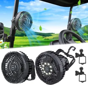 Roykaw Golf Cart Portable Rechargeable Fan Compatible with EZGO Club Car Yamaha, 10400mAh Battery Operated Fan, 3-Gear Speed/LED Lantern, Cordless Fan with Remote/Handle/Hang Hook, USB & Type C Port