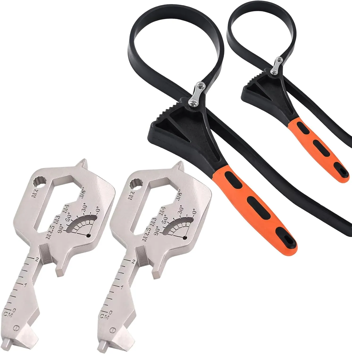 Rubber strap wrench with 20 in 1 Keyshaped Pocket Multitool