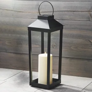 Rynx | Large Outdoor Lantern Solar Powered - 19 Inches High, Black Metal, Open Frame (No Glass), Dusk-to-Dawn Timer, Flickering LED Light, Decorative Flameless Candles Lanterns For Veranda Or Patio