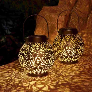 Rynx | Set with 2 solar lanterns outdoor hanging decorative lights for garden terrace porch decorations. (Black)