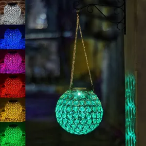 Rynx | Solar Lantern Hanging Outdoor Christmas Decorative, Double Light Sources Dia 7.5’’ Color Changing And Cold White Crystal Globe Hanging Light Waterproof With S Hooks Decor In Garden, Pathway, Front Door-Clear