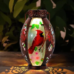 Rynx | Starsoul Cardinal Outdoor Solar Lamp Metal & Colored Glass Cardinal Solar Light Waterproof Cardinal Table Lamp With Hollow Design For Garden Patio Garden Walkway