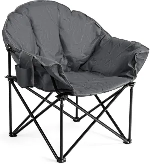 S AFSTAR Oversized Camping Chair, Cushion Padded Moon Round Saucer Chair w/Cup Holder & Carry Bag, Outdoor Leisure Chair, Portable Folding Camp Chair for Camping Fishing, Supports 300lbs (1, Grey)