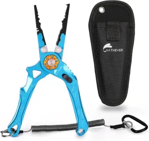 Saltwater Fishing Pliers, Split Ring Pliers for Fishing with Safety Lock, Fish Pliers with Sheath and Lanyard, Fishing Gifts for Men