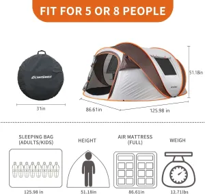Screened Camping Tent,4-6 Persons Pop-Up Weatherproof Instant Tent, Easy Setup, Spacious Room, Camping Tent Equipment, Boat Tent for Camping, Festivals, Backyard, Sleepovers