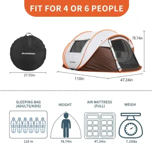 Screened Camping Tent,4-6 Persons Pop-Up Weatherproof Instant Tent, Easy Setup, Spacious Room, Camping Tent Equipment, Boat Tent for Camping, Festivals, Backyard, Sleepovers
