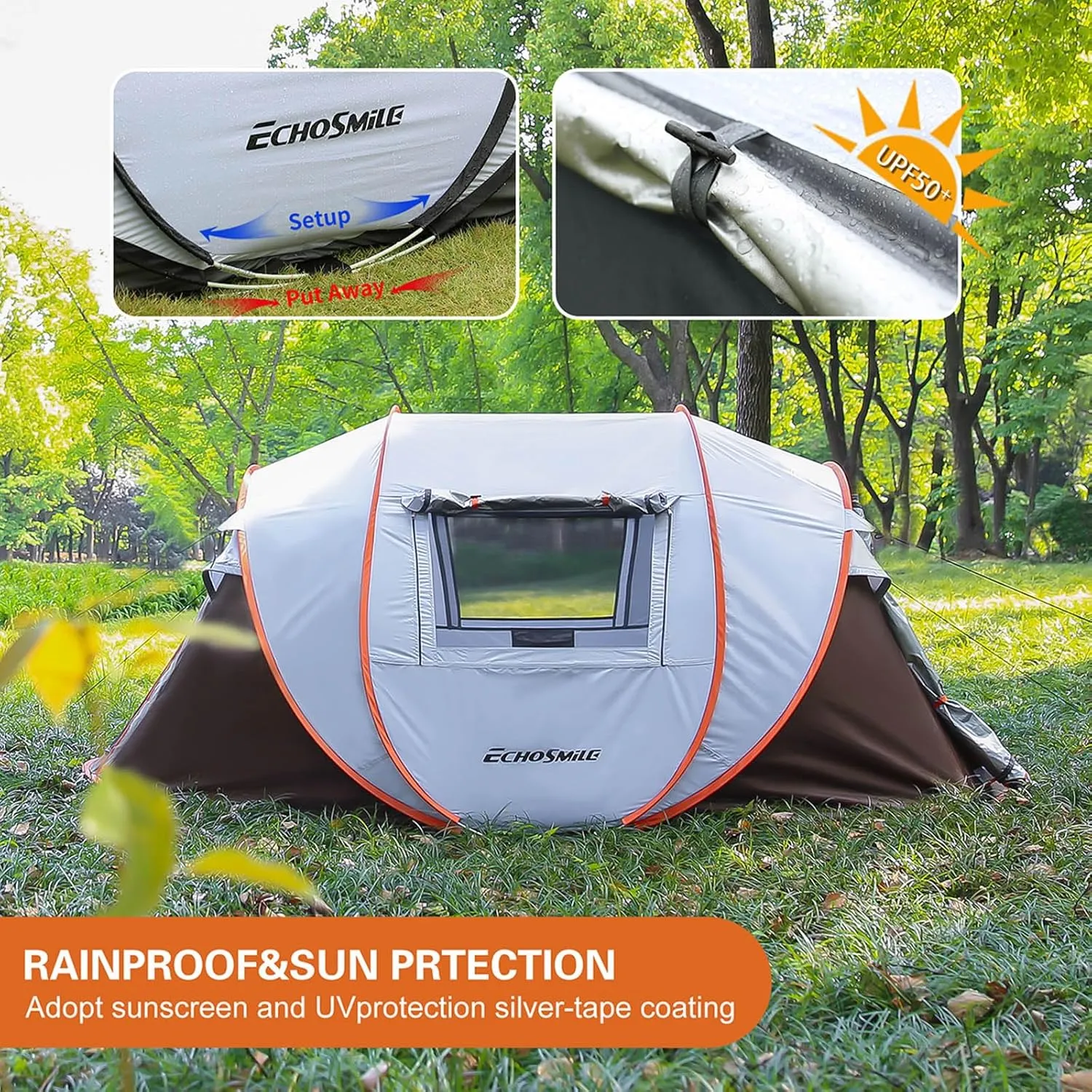 Screened Camping Tent,4-6 Persons Pop-Up Weatherproof Instant Tent, Easy Setup, Spacious Room, Camping Tent Equipment, Boat Tent for Camping, Festivals, Backyard, Sleepovers