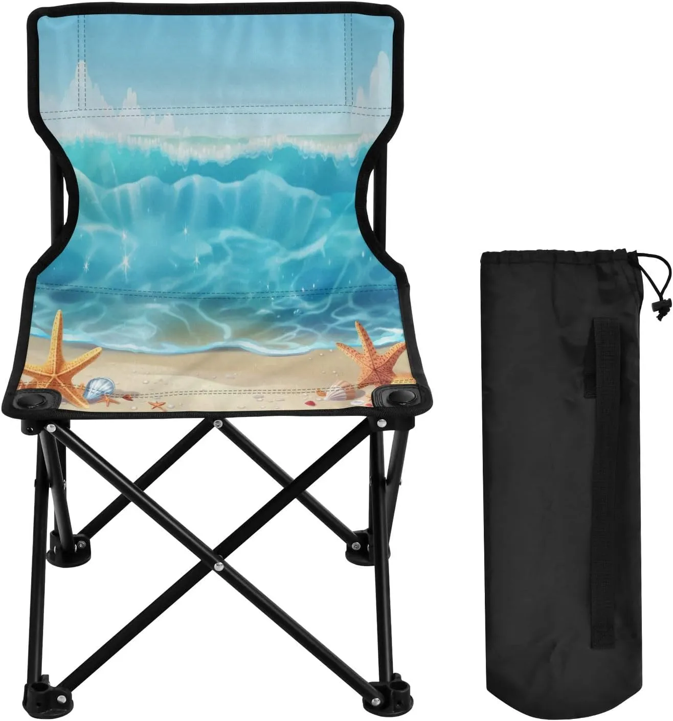 Sea Beach Starfish Portable Outdoor Folding Chair Anti-Slip Padded Oxford Cloth Stool Camping Chair Small for Beach Hiking Fishing Gardening Quad Camp Chair
