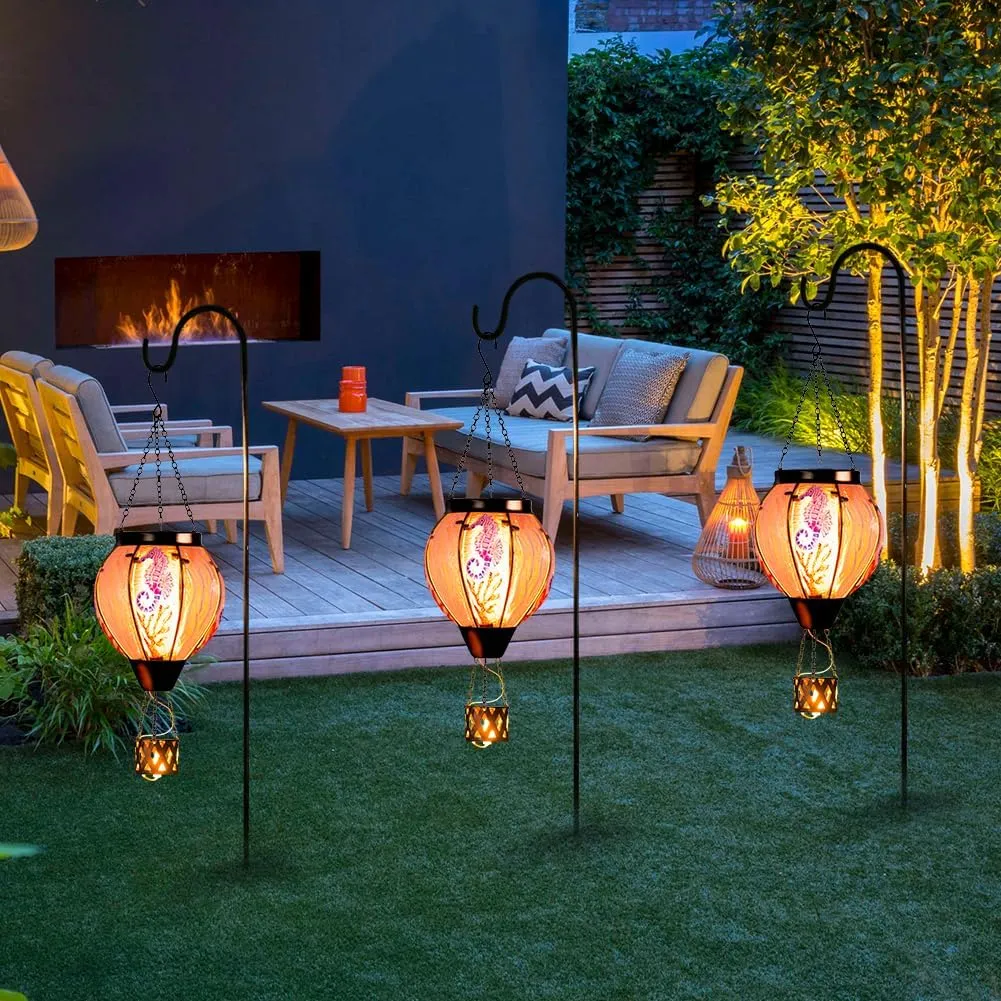 Seahorse Solar Hot Air Balloon Lantern with Flame Flickering Light,Glass Hot Air Balloon Solar Lanterns Outdoor Waterproof Hanging Outdoor Lights for Yard,Patio,Porch Garden Gift for Women