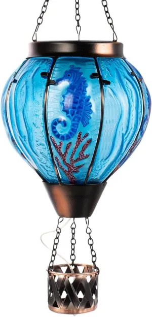 Seahorse Solar Hot Air Balloon Lantern with Flame Flickering Light,Glass Hot Air Balloon Solar Lanterns Outdoor Waterproof Hanging Outdoor Lights for Yard,Patio,Porch Garden Gift for Women