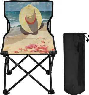 Seaside Beach Hat Portable Outdoor Folding Chair Anti-Slip Padded Oxford Cloth Stool Camping Chair Small for Beach Hiking Fishing Gardening Quad Camp Chair