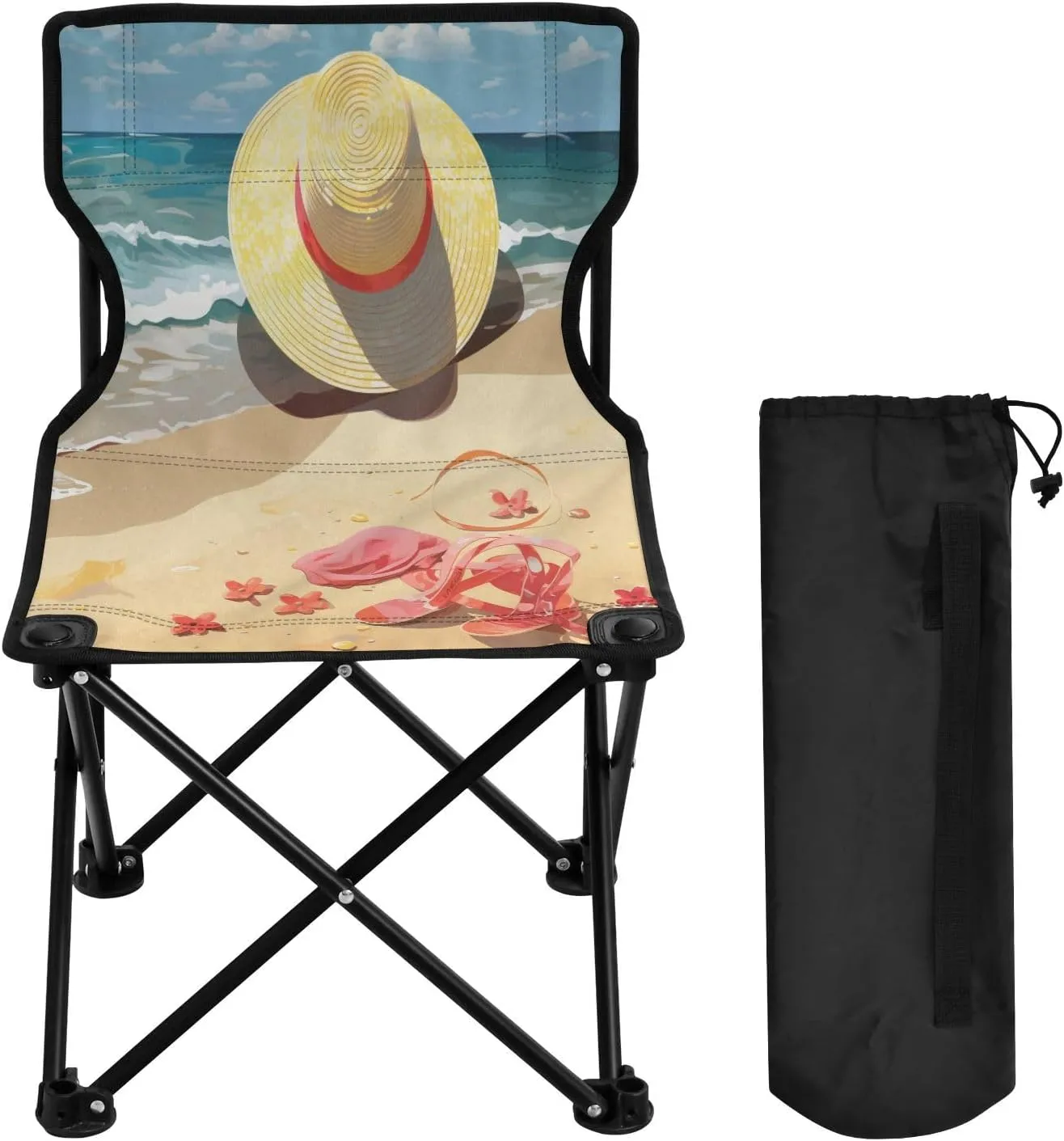 Seaside Beach Hat Portable Outdoor Folding Chair Anti-Slip Padded Oxford Cloth Stool Camping Chair Small for Beach Hiking Fishing Gardening Quad Camp Chair