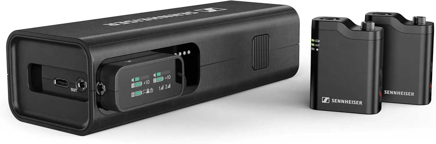 Sennheiser Pro Audio Profile Wireless 2-Channel All-in-One 2.4 GHz Clip-On & Handheld Microphone System | Includes Receiver, 2 Clip-On Microphones, Portable Charging Bar & Handheld Interview Mic
