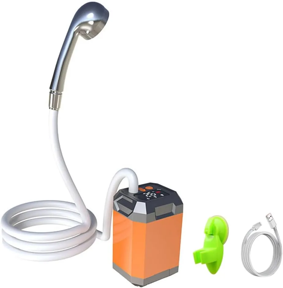 Septpenta Portable Shower with Smart Temperature Detecti Camp Shower Pump, 5400mAh Rechargeable Battery, 3 Stages Water Flow, for Camping Trips