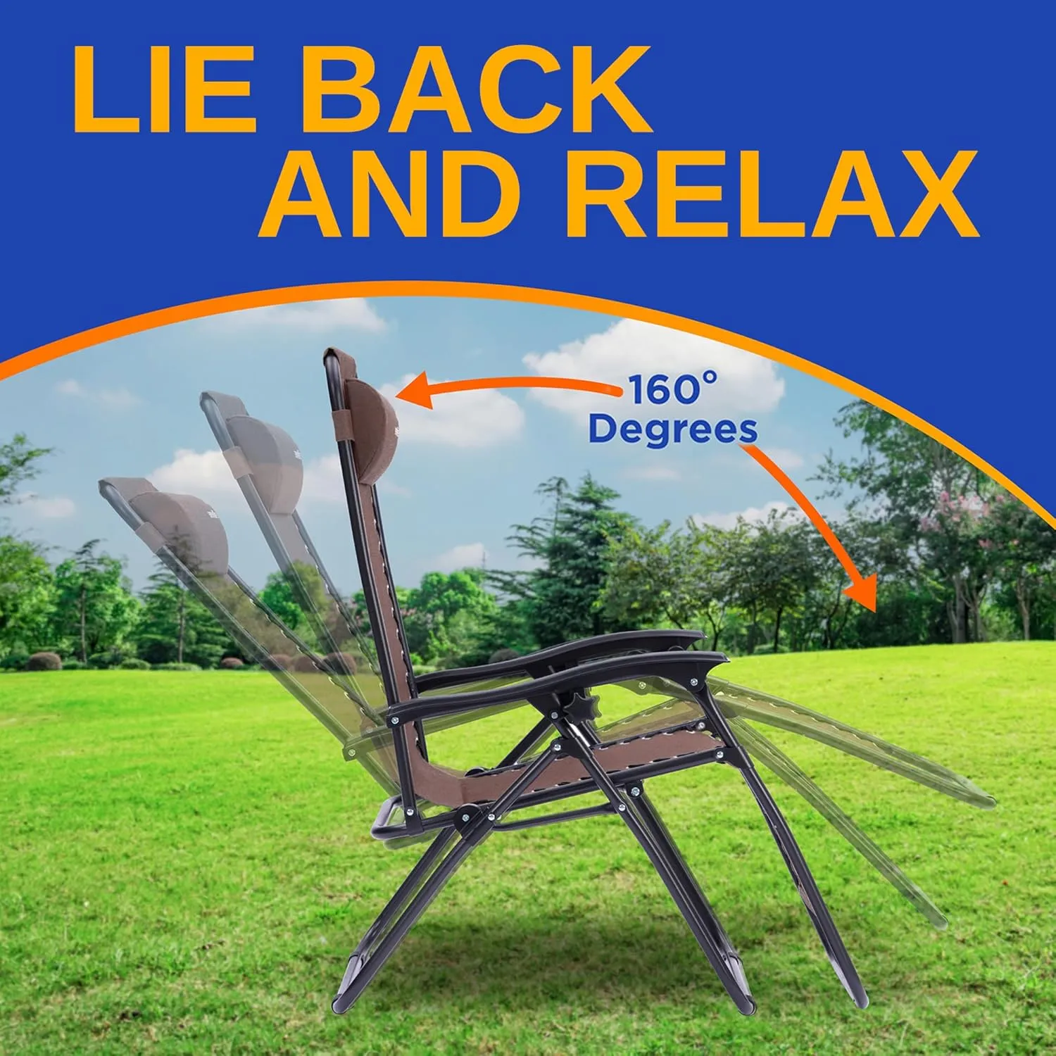 SereneLife Zero Gravity Outdoor Lounge Chairs Reclining Set of 2 – Folding Lawn Chairs with Side Table, Padded Headrest & Cup Holder – Adjustable Patio Chairs for Camping, Deck, Garden (Brown)