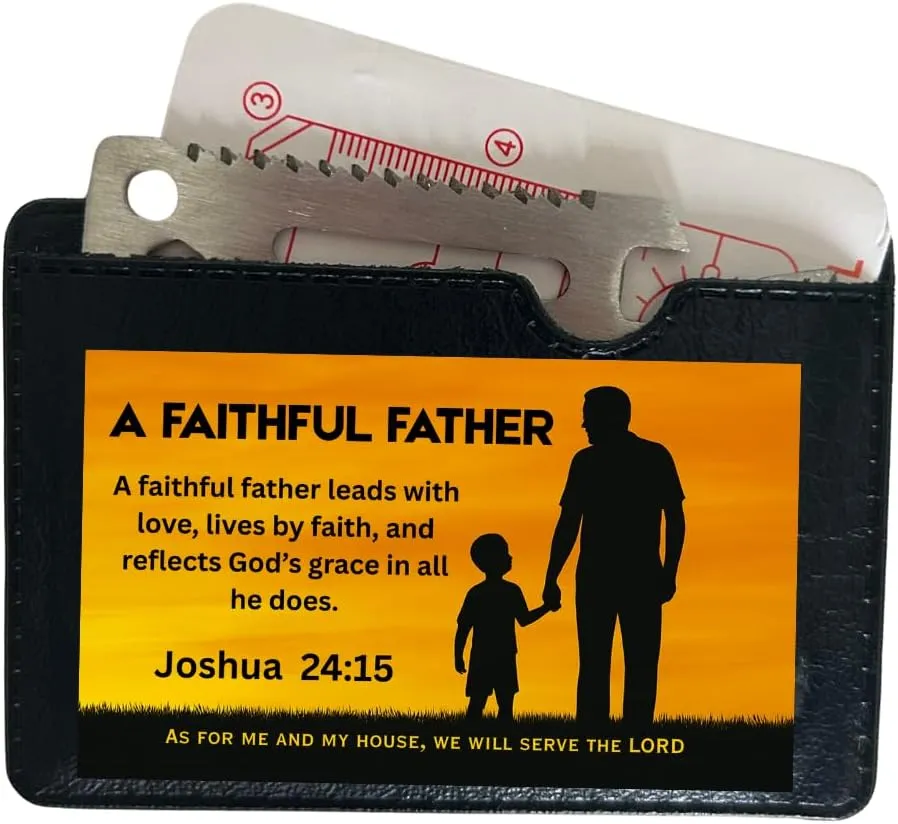 Set of 10, Faithful Father 11-in-1 Multitool Card with Scripture, Stainless Steel Wallet Too, Joshua 24:15 Bible Verse Design