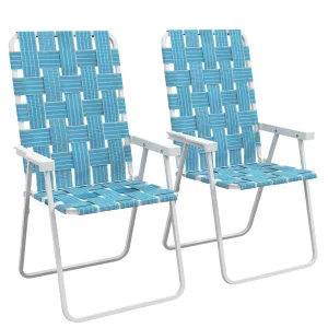 Set of 2 Classic Outdoor Camping Chairs, Portable Lawn Chairs w/ Armrests, Blue