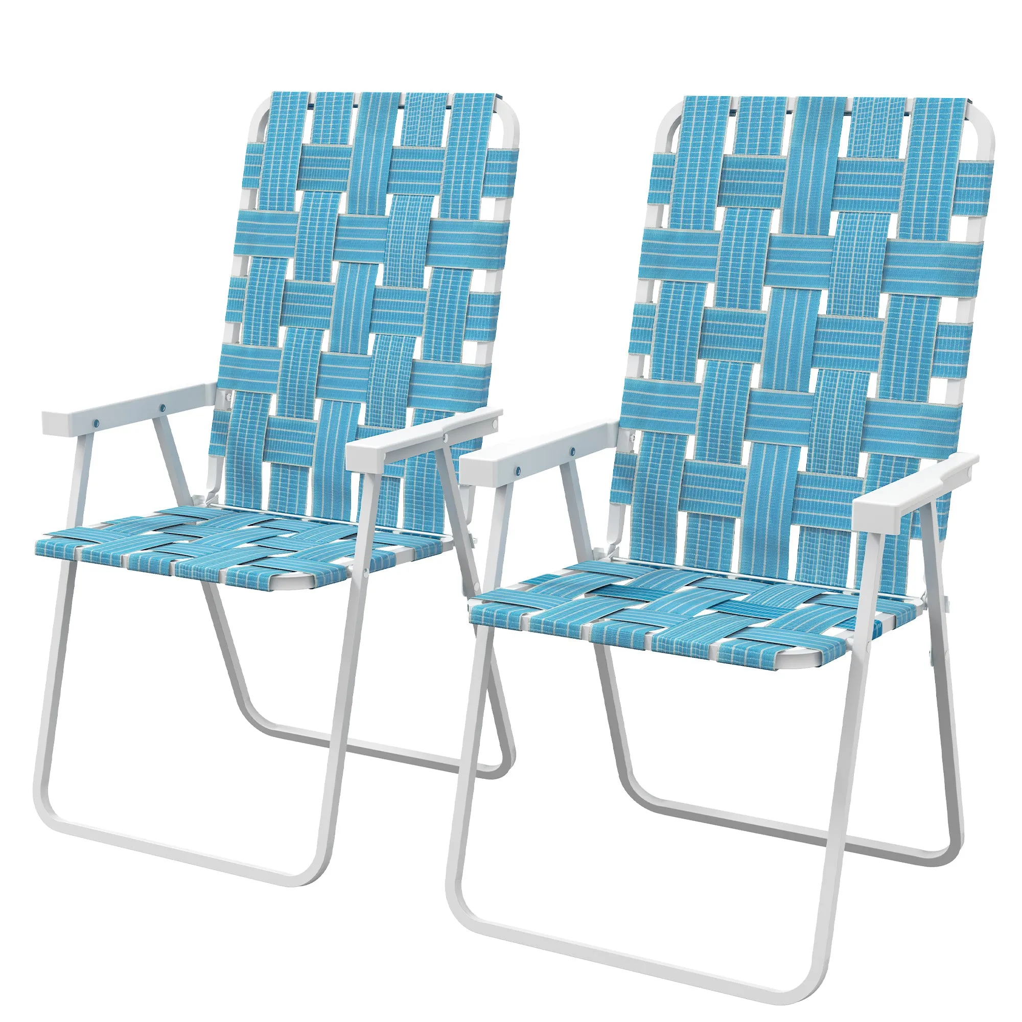 Set of 2 Classic Outdoor Camping Chairs, Portable Lawn Chairs w/ Armrests, Blue