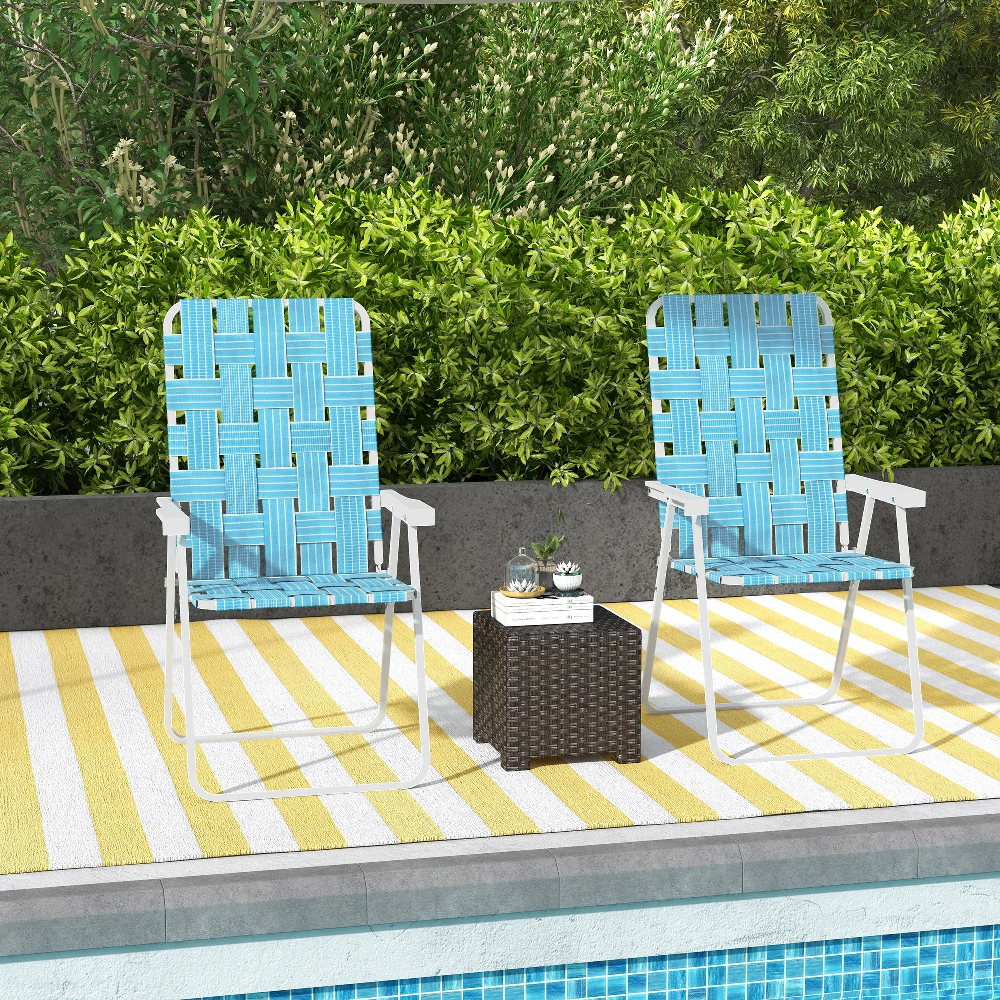 Set of 2 Classic Outdoor Camping Chairs, Portable Lawn Chairs w/ Armrests, Blue